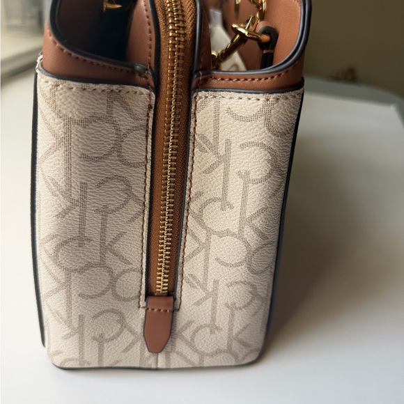 Calvin Klein Monogram Tan and Brown Satchel. NWT - Picture 2 of 9